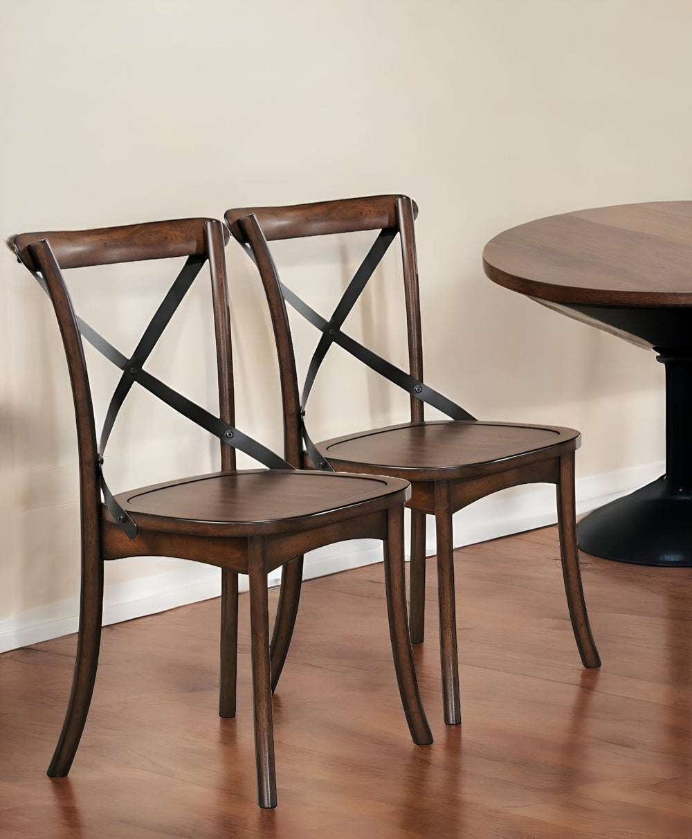 Homeroots Set Of Two Brown Cross Back Dining Side Chairs  Wood 374188