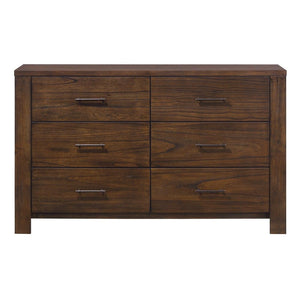 Homeroots 59" Brown Metal Six Drawer Dresser Oak Metal 374189
