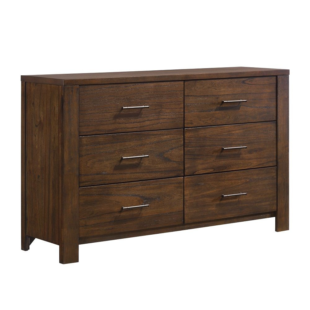 Homeroots 59" Brown Metal Six Drawer Dresser Oak Metal 374189