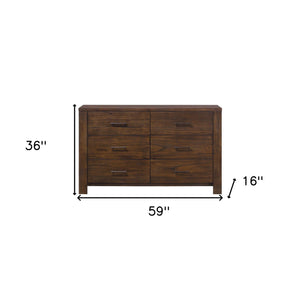 Homeroots 59" Brown Metal Six Drawer Dresser Oak Metal 374189