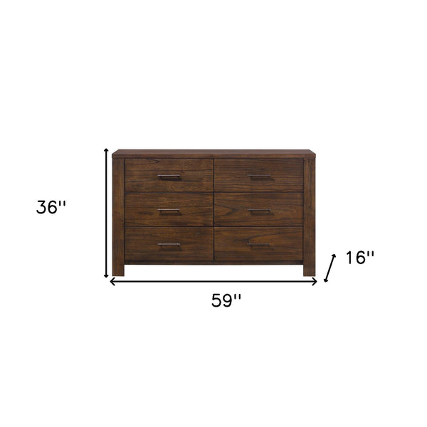 Homeroots 59" Brown Metal Six Drawer Dresser Oak Metal 374189