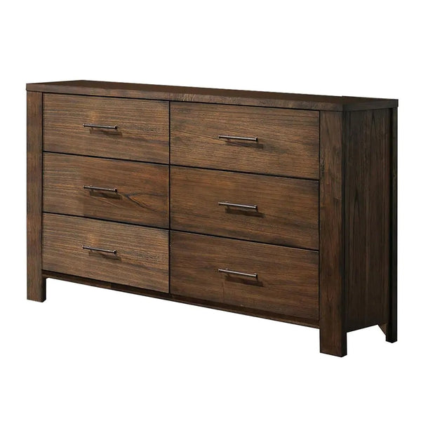 Homeroots 59" Brown Metal Six Drawer Dresser Oak Metal 374189