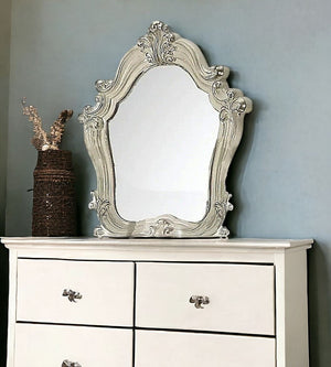 Homeroots White And Silver Wood Framed Dresser Mirror Bone White Glass 374191