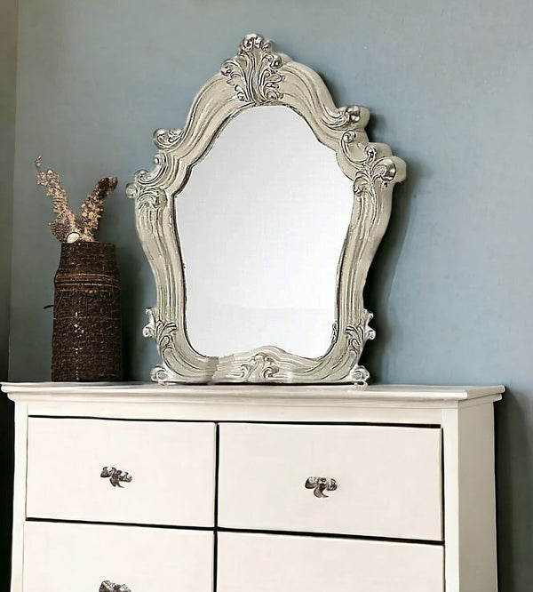 Homeroots White And Silver Wood Framed Dresser Mirror Bone White Glass 374191
