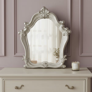 HomeRoots 47" Elegant Antique-Inspired Dresser Mirror with Sculpted Silver-Accented Frame for Timeless Style Bone White 374191