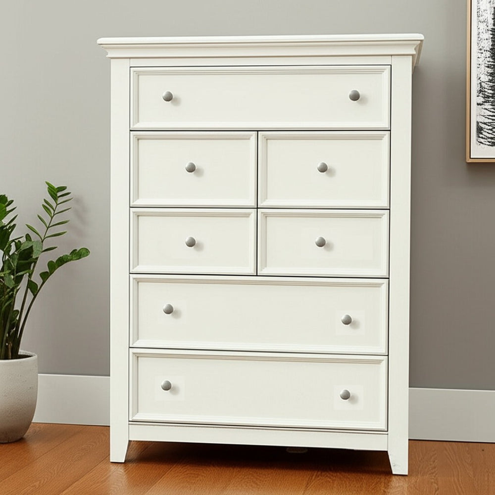 HomeRoots 36" White Solid Wood Seven Drawer Dresser - Elegant Storage Solution for Organized Bedroom Spaces 36 374198
