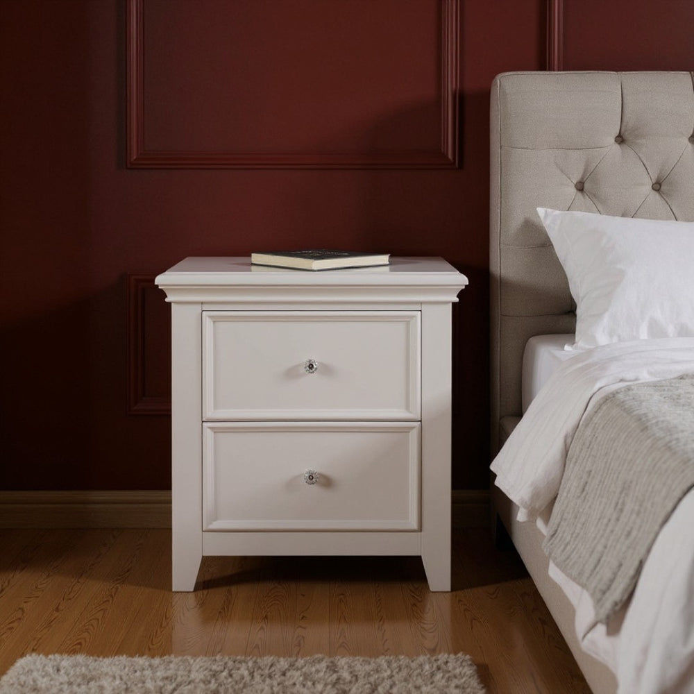 HomeRoots 27" Stylish White Nightstand with Two Drawers - Contemporary Design for Bedroom or Living Room Use 374199