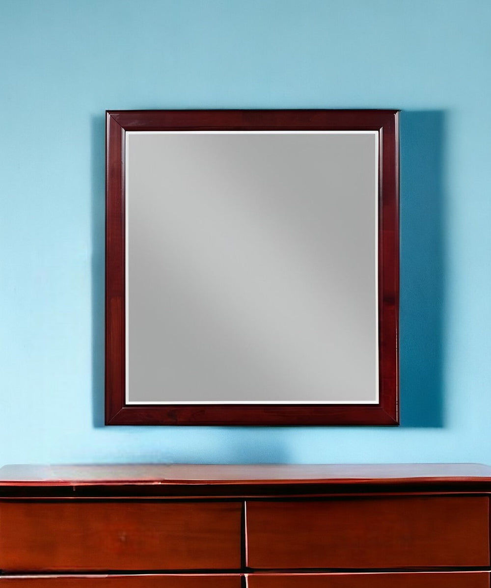 Homeroots 38" Dark Brown Framed Dresser Mirror Cherry Wood 374202