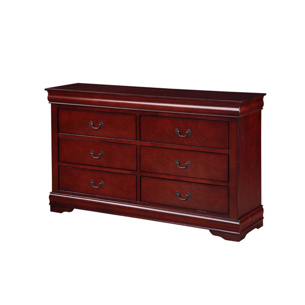 Homeroots 57" Brown Solid Wood Double Dresser Cherry Solid Wood 374204