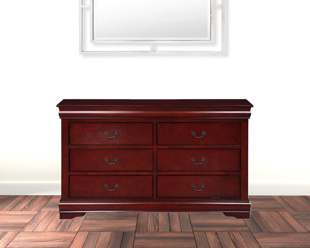 Homeroots 57" Brown Solid Wood Double Dresser Cherry Solid Wood 374204
