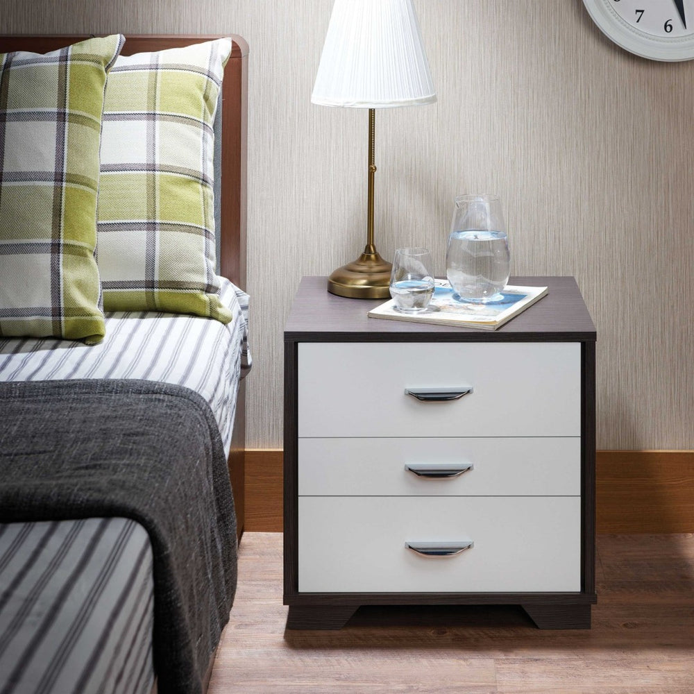 HomeRoots 20" Rectangular Nightstand - Sleek Metal Frame with 3 Drawers & Open Shelves for Modern Spaces 374206