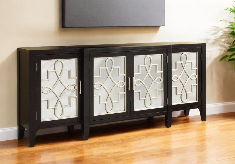 HomeRoots 72" Distressed Console Table with Mirrored Accents - Stylish, Sturdy & Versatile for Any Space Antique Black 374207