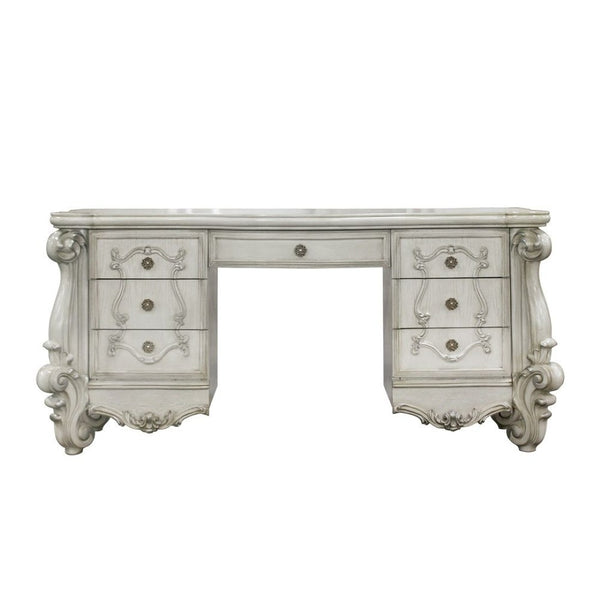 HomeRoots 67" Elegant Antiqued White Wood Vanity Table with Seven Drawers for Stylish Organization & Beauty Routines Bone White 374208