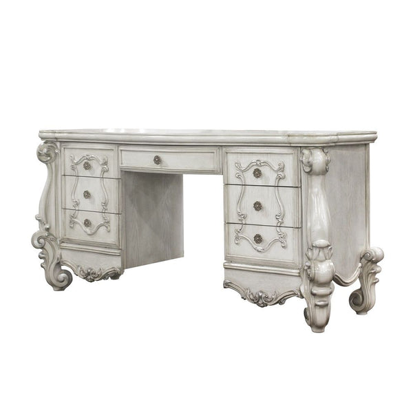 Homeroots 67" Antiqued White Wood Vanity Table - Seven Spacious Drawers For Effortless Beauty Organization! Bone White  374208