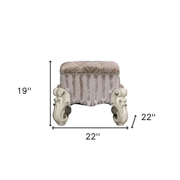 Homeroots 22" Ivory And Bone Fabric Floral Tufted Vanity Chair Ivory  374211