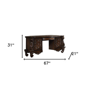 Homeroots 67" Brown Vanity Table With Seven Drawers Cherry Oak  374213
