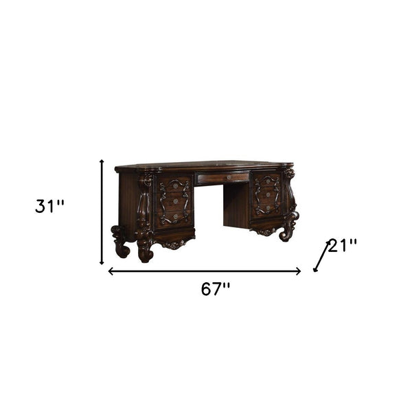 Homeroots 67" Brown Vanity Table With Seven Drawers Cherry Oak  374213