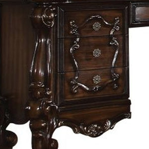 HomeRoots 67" Elegant Antiqued White Wood Vanity Table with Seven Drawers for Stylish Organization & Beauty Routines Cherry Oak 374213