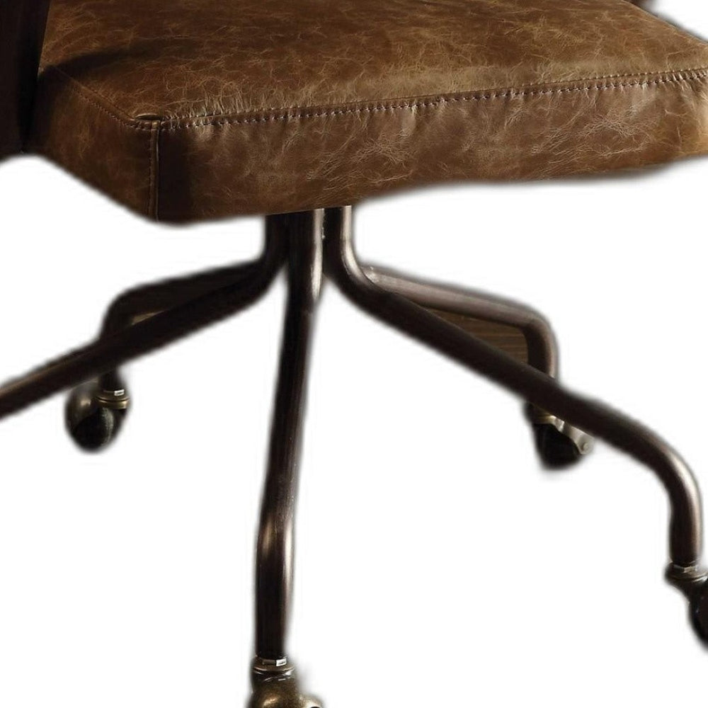 HomeRoots Brown Vintage-Inspired Swivel Office Chair - Stylish Faux Leather, Durable Design & Easy Mobility 374214