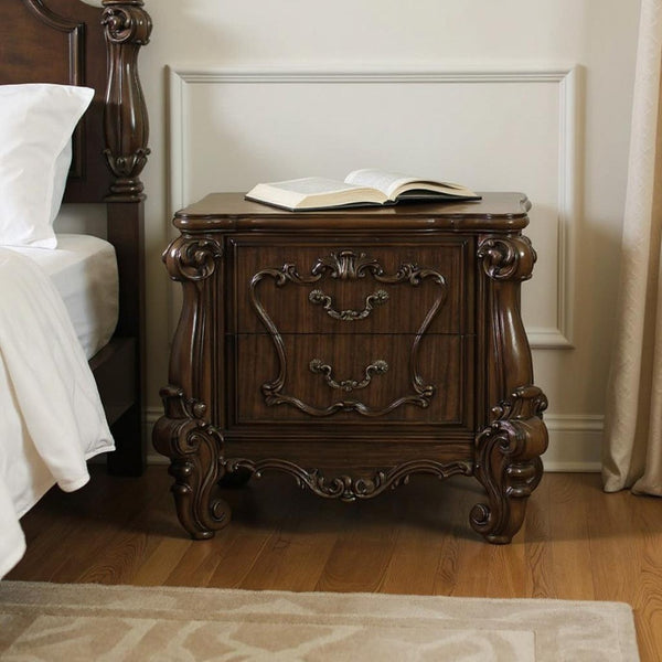 HomeRoots 31" Elegant Brown Two-Drawer Nightstand with Ample Storage for Bedroom or Living Room Accents Cherry Oak 374215