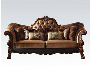 Homeroots 73" Dark Brown And Brown Velvet Loveseat And Toss Pillows   374216