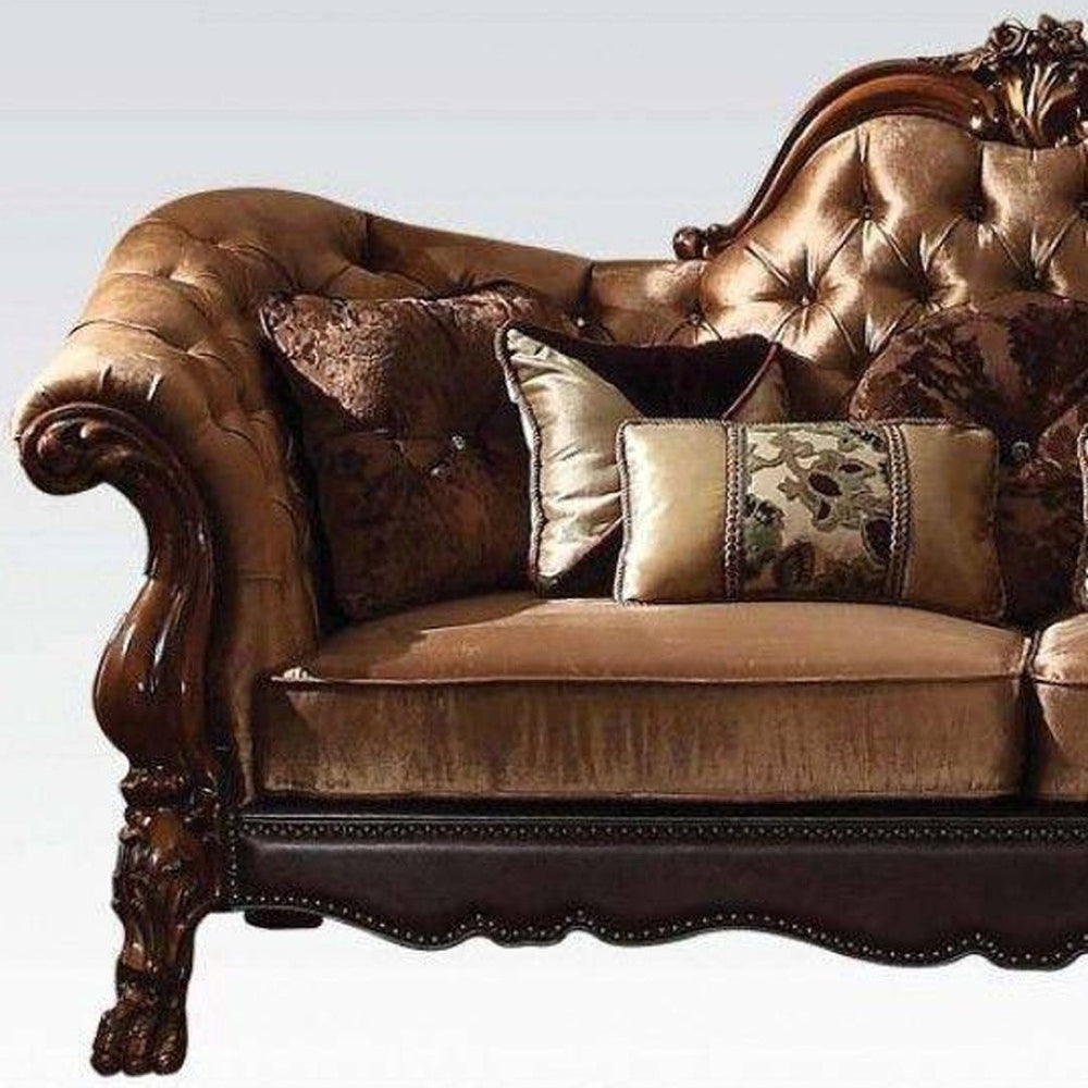 HomeRoots 73" Luxurious Dark Brown Velvet Loveseat with Toss Pillows - Classic Chesterfield Style & Comfort 374216
