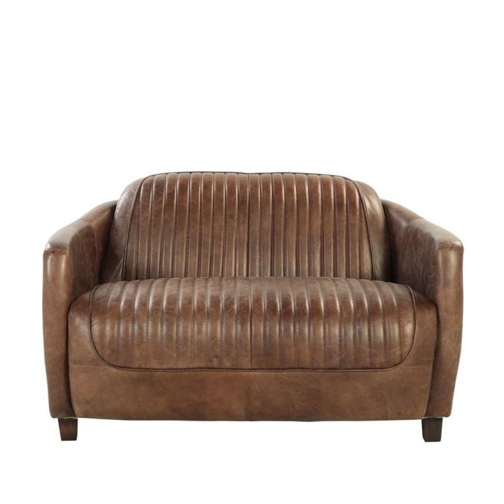 HomeRoots 50" Brown Leather Loveseat - Luxurious Vintage-Inspired Seating for Timeless Elegance & Comfort 374217