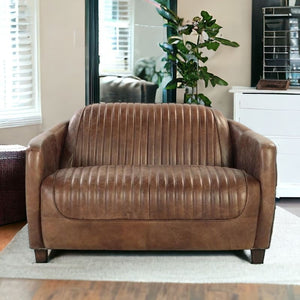 Homeroots 50" Brown Leather Loveseat   374217