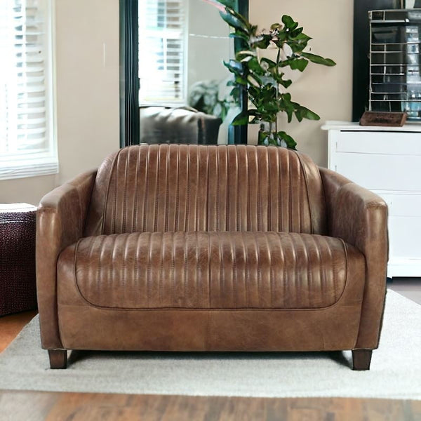 Homeroots 50" Brown Leather Loveseat   374217