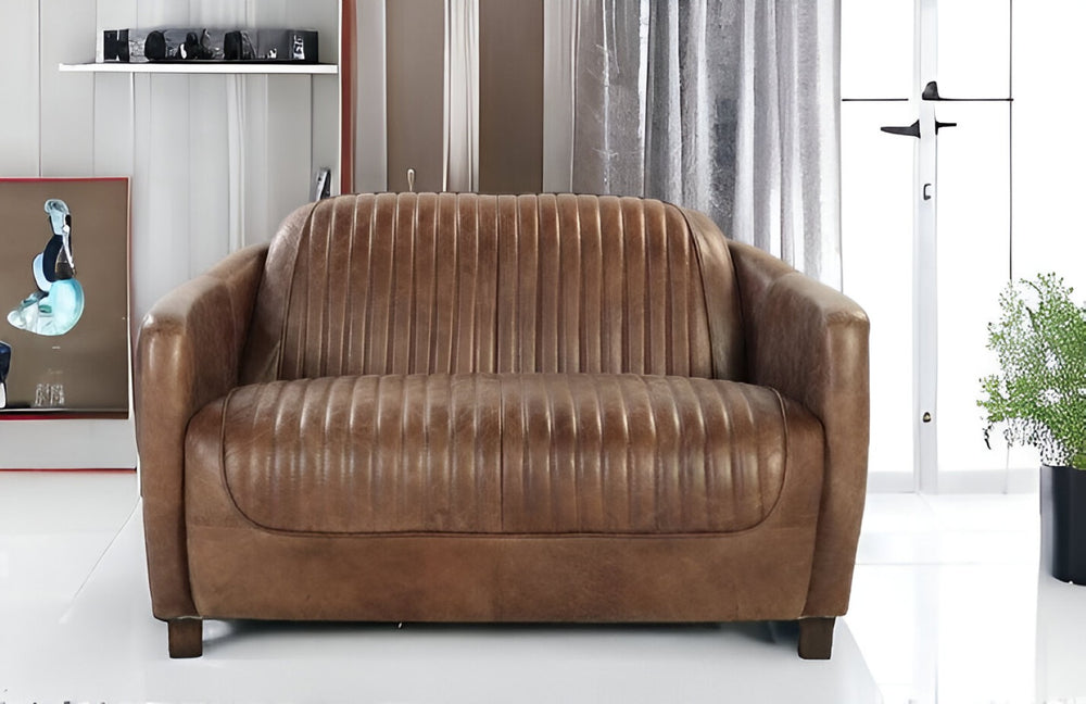 HomeRoots 50" Brown Leather Loveseat - Luxurious Vintage-Inspired Seating for Timeless Elegance & Comfort 374217