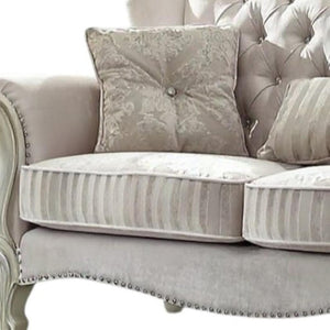 HomeRoots 69" Chesterfield Loveseat with Elegant Button-Tufting and Plush Toss Pillows for Timeless Style Ivory 374220