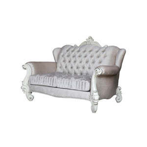 HomeRoots 69" Chesterfield Loveseat with Elegant Button-Tufting and Plush Toss Pillows for Timeless Style Ivory 374220