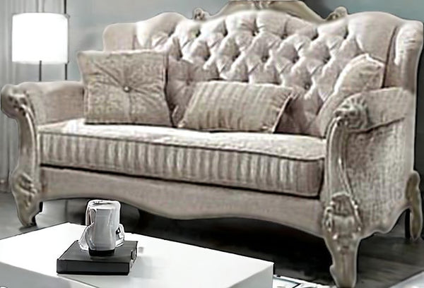 Homeroots 69" Ivory Chesterfield Loveseat And Toss Pillows Ivory  374220