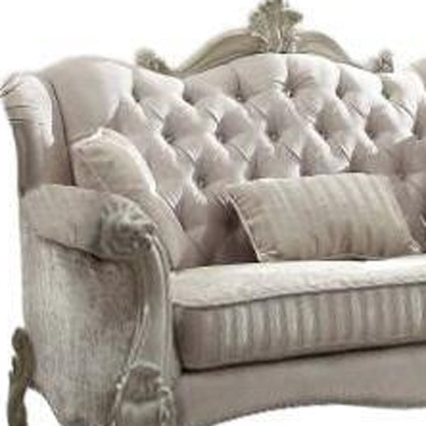Homeroots 69" Ivory Chesterfield Loveseat And Toss Pillows Ivory  374220
