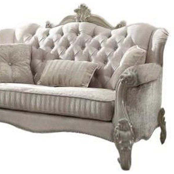 Homeroots 69" Ivory Chesterfield Loveseat And Toss Pillows Ivory  374220