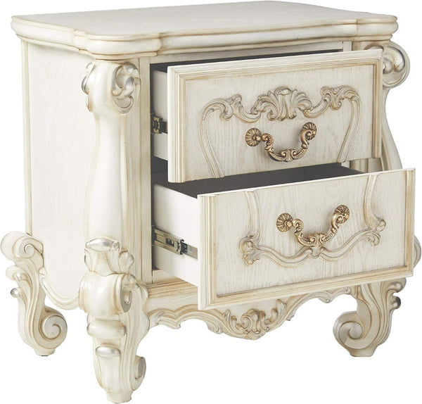 HomeRoots 31" Elegant Brown Two-Drawer Nightstand with Ample Storage for Bedroom or Living Room Accents Bone White 374222