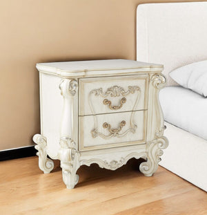 HomeRoots 31" Elegant Brown Two-Drawer Nightstand with Ample Storage for Bedroom or Living Room Accents Bone White 374222