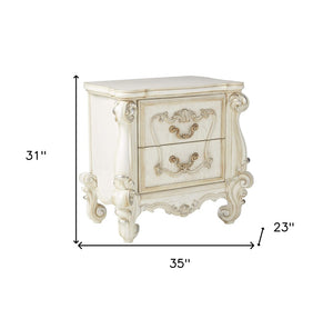 HomeRoots 31" Elegant Brown Two-Drawer Nightstand with Ample Storage for Bedroom or Living Room Accents Bone White 374222
