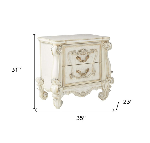 HomeRoots 31" Elegant Brown Two-Drawer Nightstand with Ample Storage for Bedroom or Living Room Accents Bone White 374222