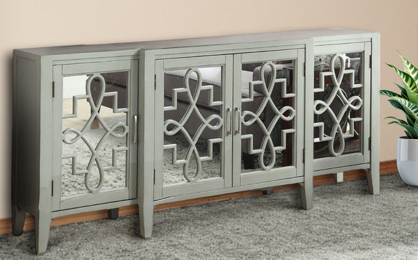 HomeRoots 72" Distressed Console Table with Mirrored Accents - Stylish, Sturdy & Versatile for Any Space Antique Gray 374224