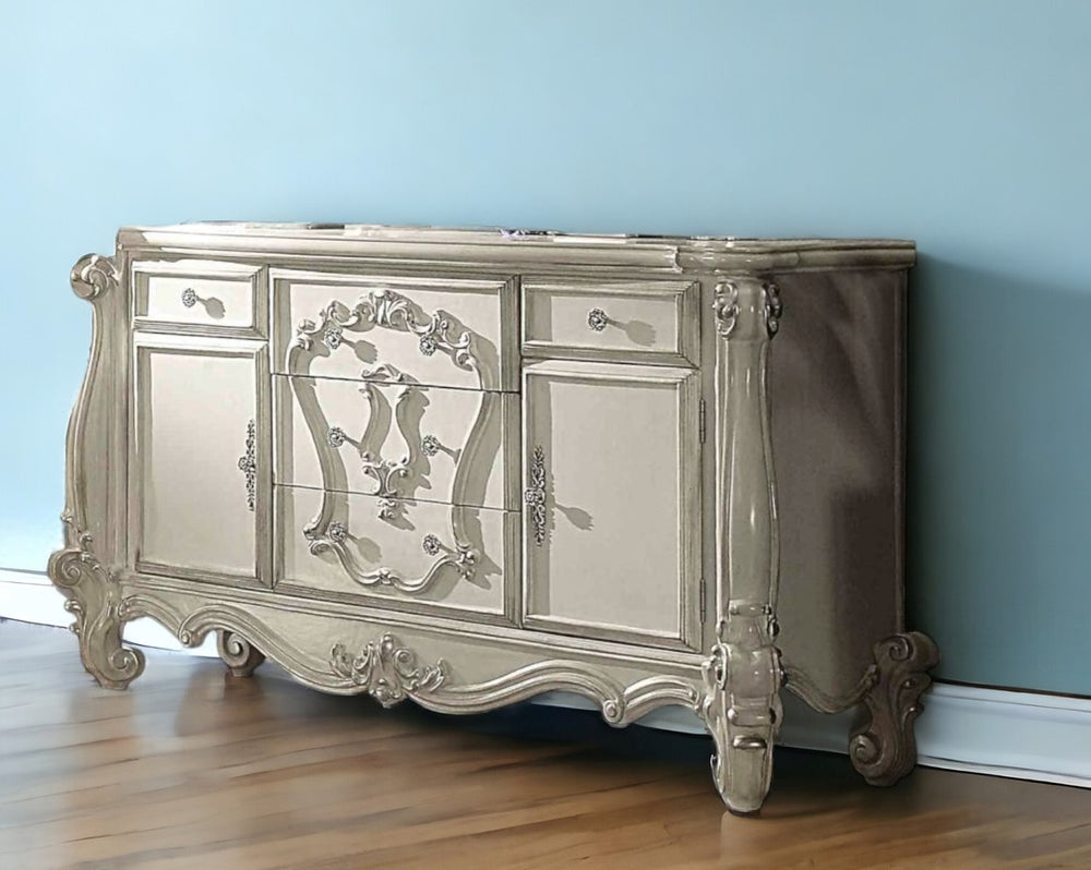 HomeRoots 70" Bone White Solid Wood Dresser with Six Smooth-Gliding Drawers and Elegant Storage Solutions 6 374225