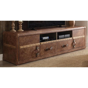Homeroots 80" Brown Leather Enclosed And Open Storage Tv Stand  Leather 374226