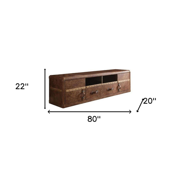 Homeroots 80" Brown Leather Enclosed And Open Storage Tv Stand  Leather 374226