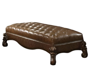 Homeroots 65" Brown Tufted Faux Leather Upholstered Bench  Solid Wood 374227
