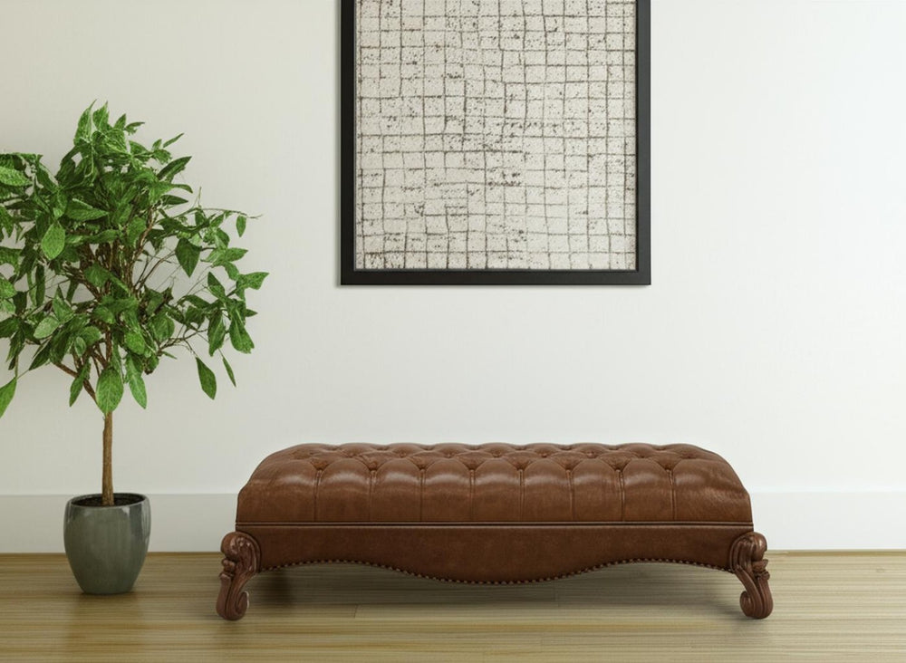 HomeRoots 65" Elegant Brown Tufted Faux Leather Upholstered Bench – Stylish Seating for Bedroom or Entryway 374227