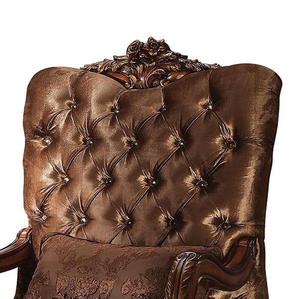 Homeroots 34" Golden Brown And Mahogany Velvet Tufted Arm Chair And Toss Pillow Golden Brown  374230