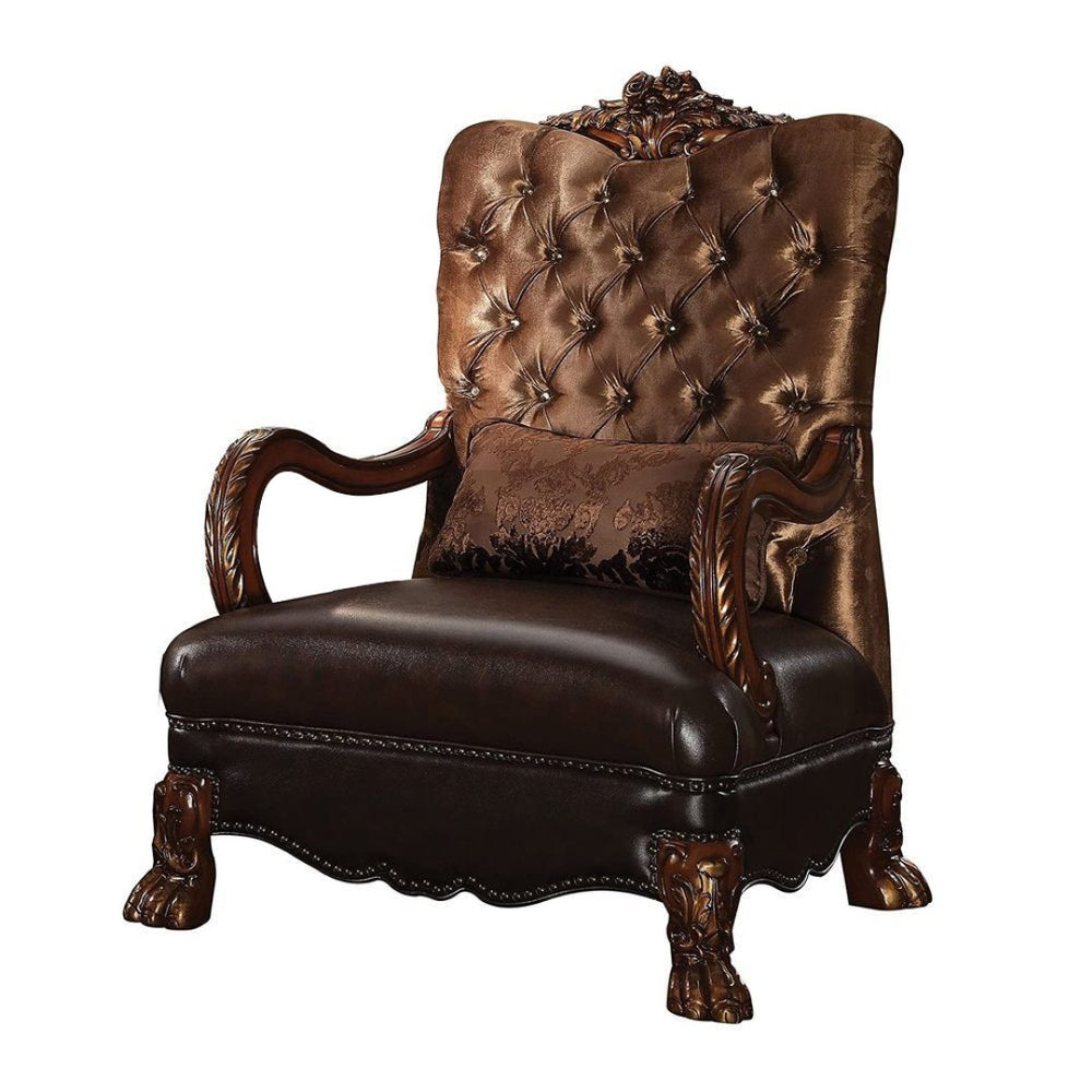 HomeRoots 34" Elegant Velvet Tufted Arm Chair with Toss Pillow – Timeless Design for Luxurious Comfort Golden Brown 374230