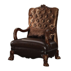Homeroots 34" Golden Brown And Mahogany Velvet Tufted Arm Chair And Toss Pillow Golden Brown  374230