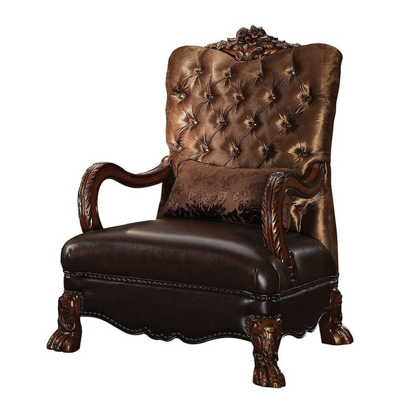 Homeroots 34" Golden Brown And Mahogany Velvet Tufted Arm Chair And Toss Pillow Golden Brown  374230
