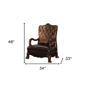 Homeroots 34" Golden Brown And Mahogany Velvet Tufted Arm Chair And Toss Pillow Golden Brown  374230
